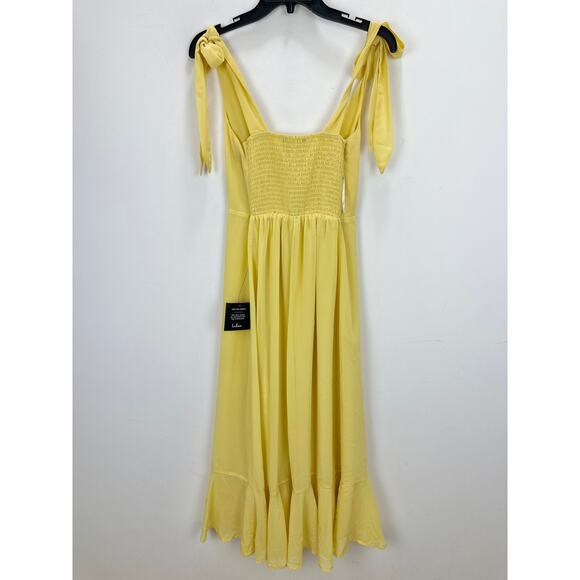 Lulus Summer Invite Yellow Tie-Strap Tiered Midi Dress Party Cocktail Small NWT - Picture 11 of 11